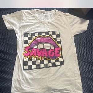 On Fire White and Pink Short Sleeve Tee with Bold Graphic